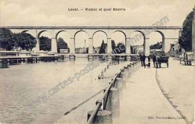 Carte postale ancienne Viaduc et quai Béatrix — Laval (Mayenne)