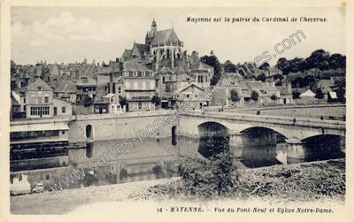 Carte postale ancienne Vue du Pont-Neuf et Eglise Notre-Dame — Mayenne (Mayenne)