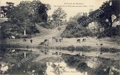 Carte postale ancienne Les bords de la Mayenne un soir d'été — Mayenne (Mayenne)