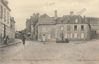 Carte postale ancienne Place et Fontaine Saint-Vincent — Mayenne (Mayenne)