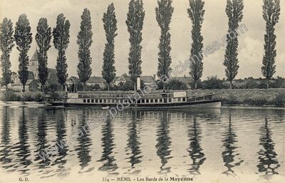 Carte postale ancienne Les Bords de la Mayenne — Ménil (Mayenne)