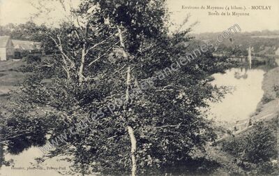 Carte postale ancienne Bords de la Mayenne — Moulay (Mayenne)