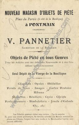 Carte postale ancienne Nouveau Magasin d'Objets de Piété — Pontmain (Mayenne)