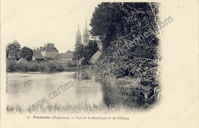 Carte postale ancienne Vue de la Basilique et de l'Etang — Pontmain (Mayenne)