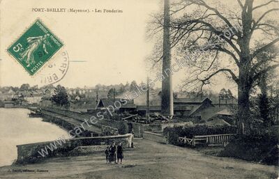 Carte postale ancienne Les Fonderies — Port-Brillet (Mayenne)