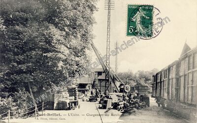 Carte postale ancienne L'Usine. — Chargement des Marchandises — Port-Brillet (Mayenne)
