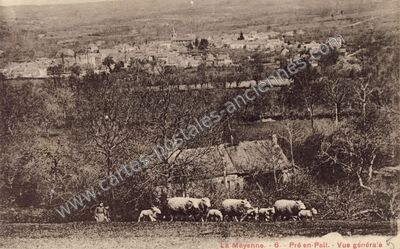 Carte postale ancienne Vue générale — Pré-en-Pail (Mayenne)