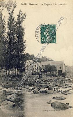 Carte postale ancienne La Mayenne à la Nourrière — Sacé (Mayenne)