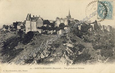 Carte postale ancienne Vue générale et Château — Sainte-Suzanne (Mayenne)