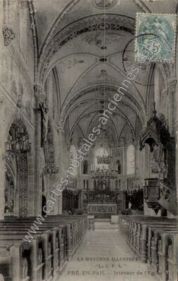 Carte postale ancienne Intérieur de l'Eglise — Pré-en-Pail (Mayenne)