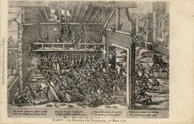 Carte postale ancienne Le Massacre des Protestants — Wassy (Haute-Marne)
