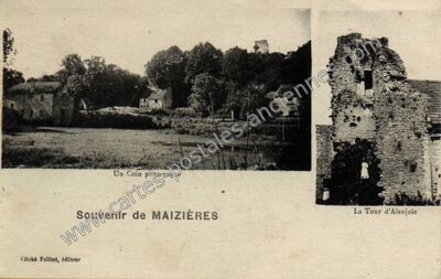 Carte postale ancienne Un Coin pittoresque et La Tour d'Alenjoie — Maizières (Haute-Marne)