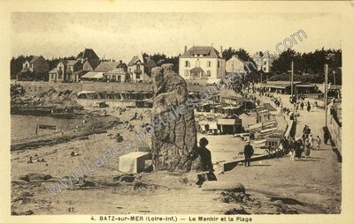 Carte postale ancienne Le Menhir et la Plage — Batz-sur-Mer (Loire-Atlantique)