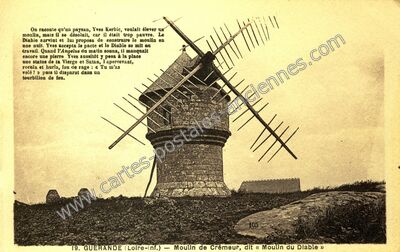 Carte postale ancienne Moulin de Crémeur, dit « Moulin du Diable — Guérande (Loire-Atlantique)