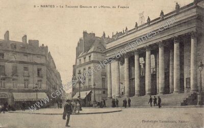 Carte postale ancienne Le Théâtre Graslin et l'Hôtel de France — Nantes (Loire-Atlantique)