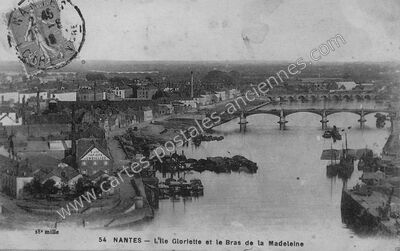 Carte postale ancienne L'Ile Glorlette et le Bras de la Madeleine — Nantes (Loire-Atlantique)