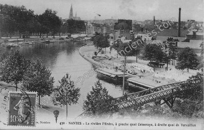 Carte postale ancienne La rivière l'Erdre, à gauche quai Ceineraye, à droite quai de Versailles — Nantes (Loire-Atlantique)