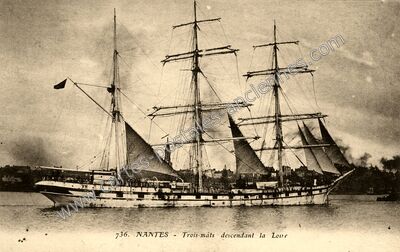 Carte postale ancienne Trois-mâts descendant la Loue — Nantes (Loire-Atlantique)