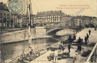 Carte postale ancienne Cale de la Petite-Hollande, Arrivage de pommes de terre de Noirmoutier — Nantes (Loire-Atlantique)