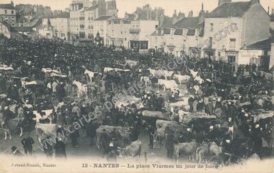 Carte postale ancienne La place Viarmes un jour de foire — Nantes (Loire-Atlantique)