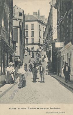 Carte postale ancienne La rue de l'Échelle et les Marches du Bon-Pasteur — Nantes (Loire-Atlantique)