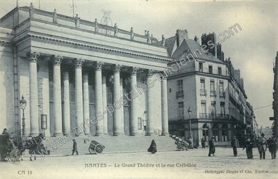 Carte postale ancienne Le Grand Théâtre et la rue Crébillon — Nantes (Loire-Atlantique)