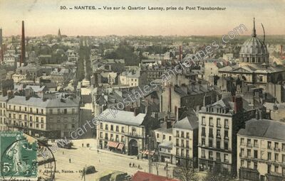 Carte postale ancienne Vue sur le Quartier Launay, prise du Pont Transbordeur — Nantes (Loire-Atlantique)