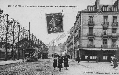 Carte postale ancienne Place du Jardin des Plantes - Boulevard Sébastopol — Nantes (Loire-Atlantique)