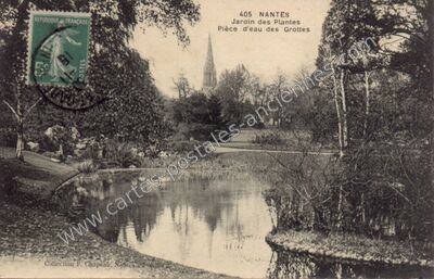 Carte postale ancienne Jardin des Plantes, Pièce d'eau des Grottes — Nantes (Loire-Atlantique)