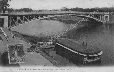 Carte postale ancienne Le Pont de la Motte Rouge, sur l'Erdre — Nantes (Loire-Atlantique)