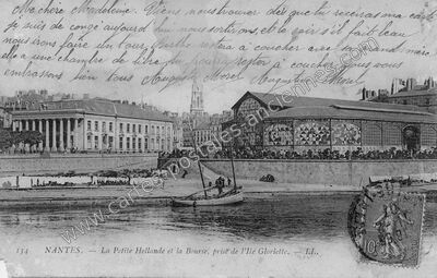 Carte postale ancienne La Petite Hollande et la Bourse, prise de l'Ile Gloriette — Nantes (Loire-Atlantique)