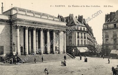 Carte postale ancienne Le Théâtre et la Rue Crébillon — Nantes (Loire-Atlantique)