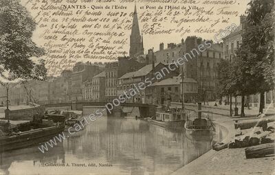 Carte postale ancienne Quais de l'Erdre et Pont de l'Hôtel de Ville — Nantes (Loire-Atlantique)