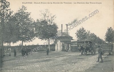 Carte postale ancienne Rond-Point de la Route de Vannes - La Station des Tramways — Nantes (Loire-Atlantique)