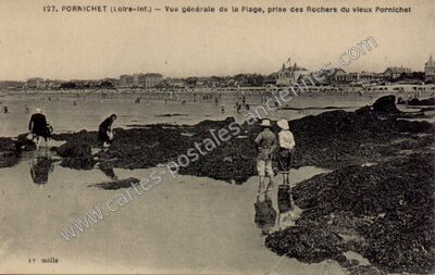 Carte postale ancienne Vue générale de la Plage, prise des Rochers du vieux Pornichet — Pornichet (Loire-Atlantique)