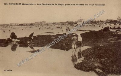 Carte postale ancienne Vue Générale de la Plage, prise des Rochers du vieux Pornichet — Pornichet (Loire-Atlantique)