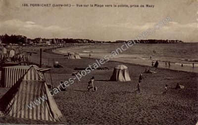 Carte postale ancienne Vue sur la Plage vers la pointe, prise de Mazy — Pornichet (Loire-Atlantique)
