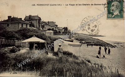 Carte postale ancienne La Plage et les Chalets de Bonne-Sour — Pornichet (Loire-Atlantique)