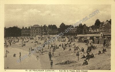 Carte postale ancienne Vue de la Plage, vers l'Ouest — Le Pouliguen (Loire-Atlantique)