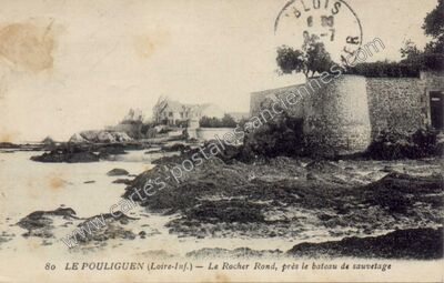 Carte postale ancienne Le Rocher Rond, près le bateau de sauvetage — Le Pouliguen (Loire-Atlantique)