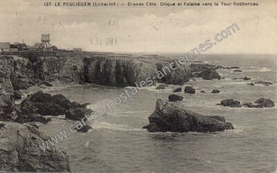 Carte postale ancienne Grande Côte. Crique et Falaise vers la Tour Rochereau — Le Pouliguen (Loire-Atlantique)