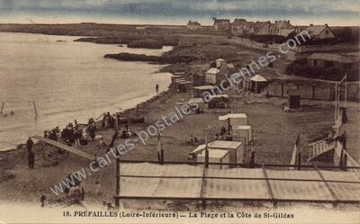 Carte postale ancienne La Plage et la Côte de St-Gildas — Préfailles (Loire-Atlantique)