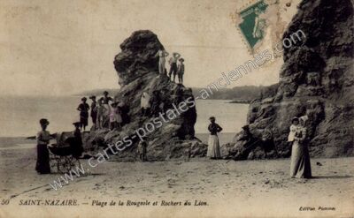 Carte postale ancienne Plage de la Rougeole et Rochers du Lion — Saint-Nazaire (Loire-Atlantique)