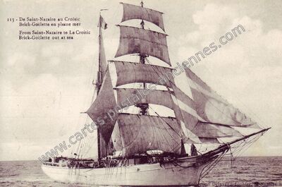 Carte postale ancienne Brick-Goëlette en pleine mer — Saint-Nazaire (Loire-Atlantique)