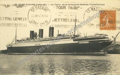 Carte postale ancienne Le « Paris » de la Compagnie Générale Transatlantique — Saint-Nazaire (Loire-Atlantique)