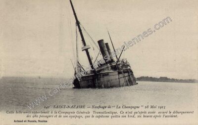 Carte postale ancienne Naufrage de " La Champagne — Saint-Nazaire (Loire-Atlantique)