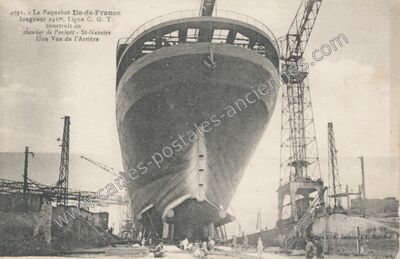 Carte postale ancienne Le Paquebot Ile-de-France longueur 241m, Ligne C. G. T — Saint-Nazaire (Loire-Atlantique)