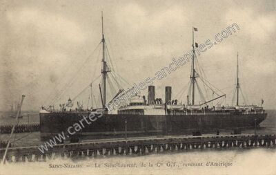 Carte postale ancienne Le Saint-Laurent, de la Cie G.T., revenant d'Amérique — Saint-Nazaire (Loire-Atlantique)
