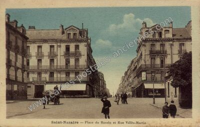 Carte postale ancienne Place du Bassin et Rue Villès-Martin — Saint-Nazaire (Loire-Atlantique)