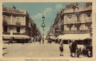 Carte postale ancienne Place Carnot et Rue Henri-Gautier — Saint-Nazaire (Loire-Atlantique)